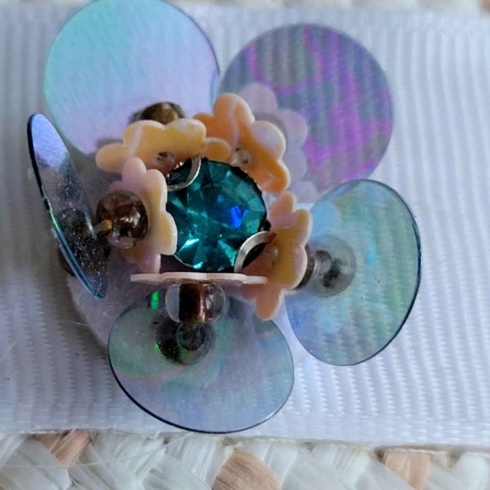 Betsey Johnson | Packable Floral Sun Hat EUC Medium Floppy Brim White & … - Picture 12 of 15